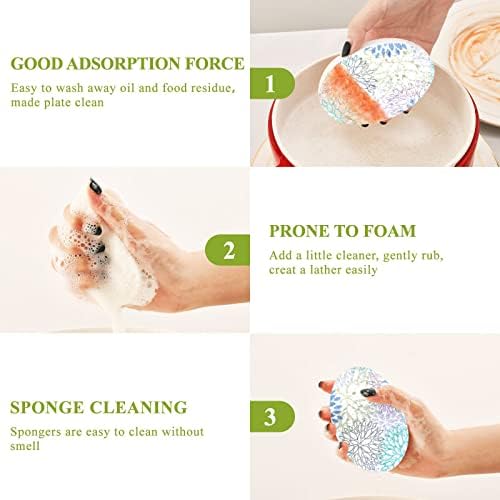 3pcs Scrub esponja Dahlia Pinnata Summer Flower Pop-up Sponge para limpar o banheiro da cozinha