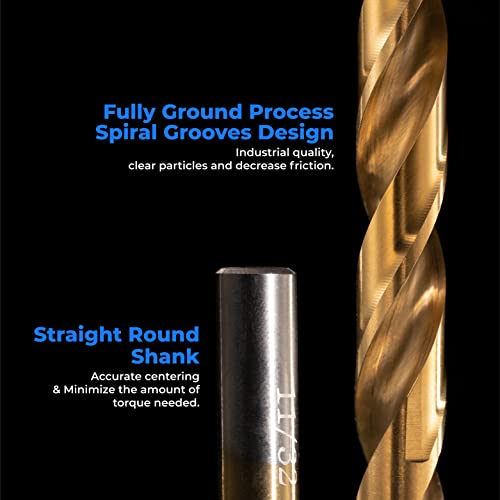 AMOOLO Titanium Drill Bit Set 23pcs, broca HSS premium definida para metal, aço, madeira, plástico, liga