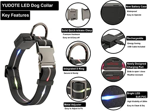 Petiry LED Dog Collar, colarinho recarregável USB Cola de cachorro, Collar de cabeça ajustável para