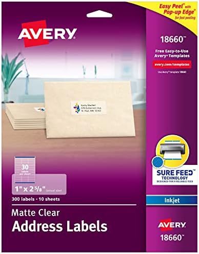 Etiquetas de remessa imprimíveis de Avery com alimento certo, 2 x 4, fosco transparente, 100 rótulos de