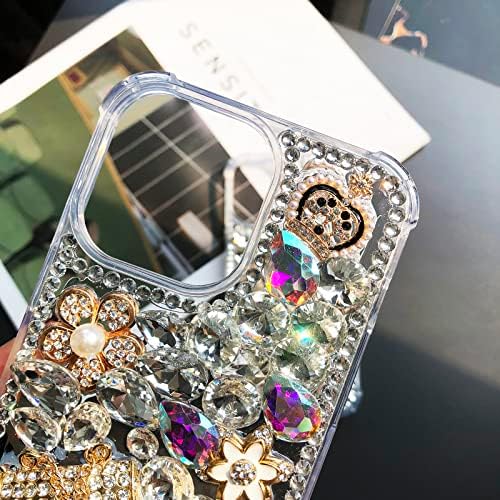 Vaoxty Compatível com iPhone 14 Pro Max Case Cute Bling Glitter For Women Girls 3D ShiNestone