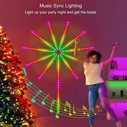 Luz de LED de fogos de artifício inteligente para decoração de quarto, aplauso de luz LEDs de tira de LED ativada por voz com controle remoto de aplicativos, luz de som musical Luz para decoração de parede da sala em casa, Natal, festa