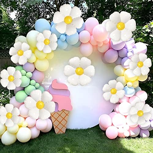 122 peças Daisy Balloon Garland Kit Daisy Balões Groovy Daisy Flor Pastel Macaron Balões da primavera
