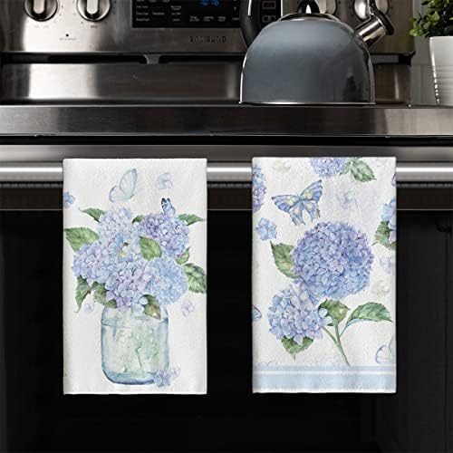 Modo ARTOID HYDRANGEA Vaso Butterfly Spring Kitchen Toalhas de prato, 18x26 polegadas Flores de verão