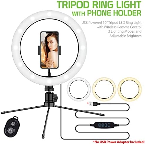 Anel de selfie brilhante Tri-Color Light Compatível com seu Samsung SPH-L710 10 polegadas com remoto para transmissão