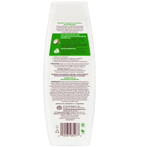 O óleo de coco de Palmer, fórmula de umidade, impulsionando o shampoo de condicionamento, 13,5 fl. Oz.