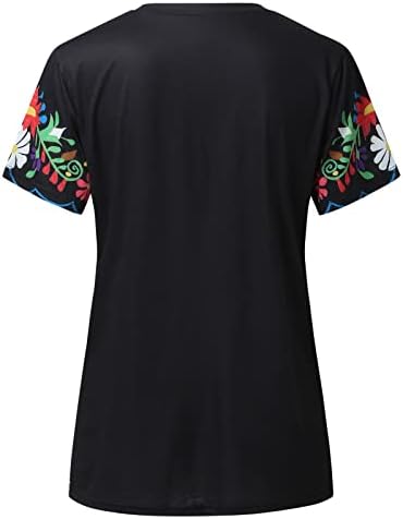 Verão feminino de manga curta pescoço de pescoço estampado camisetas camisetas casuais camiseta de algodão spandex