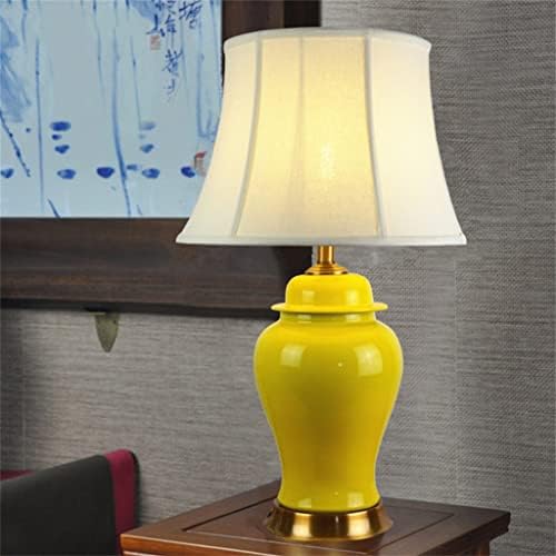 Irdfwh em estilo chinês lâmpada de mesa de cerâmica retro amarelo europeu lâmpada de cabeceira do quarto