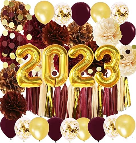 Decorações de graduação Maroon Gold 2023/Borgonha Balões de ouro/Borgonha Decorações de festa de graduação
