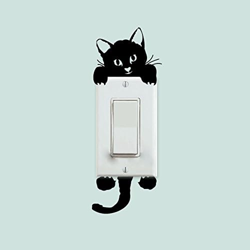 Yttbuy-little gato preto adesivos de parede de gato decalques de decoração de troca de luz artes murais