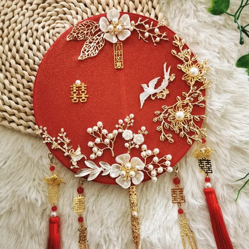 SXDS Classic redondo fã decorativo de seda chinês Bride Bouquet Bouquet Photography Ornamentos Acessórios
