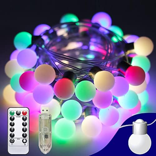Luzes de cordas globas, 25 pés 50 LEDs coloridas de luzes globais com luzes USB remotas para quarto fora do pátio