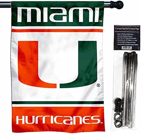 Miami Hurricanes House Flag com o conjunto de poste de bandeira