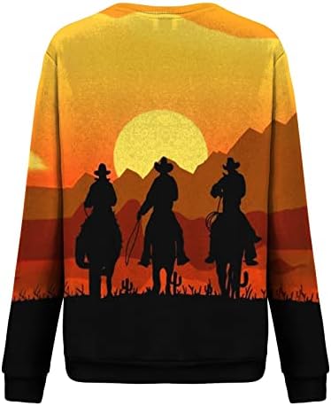 Camisas femininas Manga longa Crew Horse Crew pescoço moletons tee meninas adolescentes novidades cowboy sweethirts