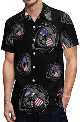DJ Bear Us Flag, camisas masculinas de manga curta V Botão gráfico de pescoço