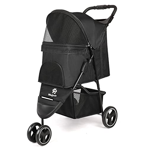 Carrinho de bebê, carrinho de cachorro de 3 rodas com cesto de armazenamento e porta -copos para pequenos e médios