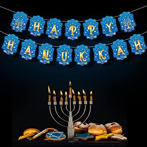 Feliz banner de hanukkah chanukah decorações azuis hanukkah bandeira banner hanukkah decorações de festa