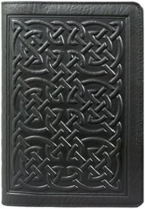 OBERON Design Coberta de notebook Celtic Bold Celtic, se encaixa muitos notebooks de 5,5 x 3,5 polegadas, couro genuíno em relevo, preto, fabricado nos EUA