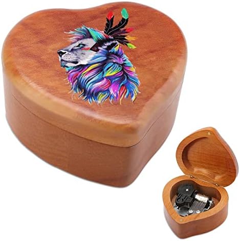 Caixa de música de madeira do Indian American Americana Lion