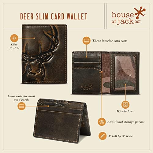 HOJ Co. Deer Slim Card Wallet | Caso do cartão Bifold | Carteira de bolso dianteiro minimalista | Couro