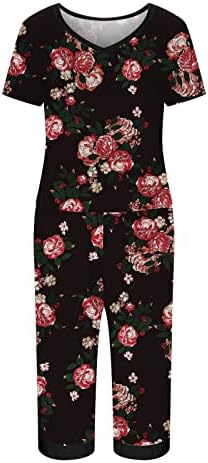 Calças femininas Conjunto de leopardo peony calças gráficas florais conjunto Capri Straight