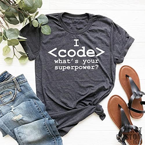 Eu codio qual é a sua camisa de codificador de superpower, tee de programação de engenharia de software desenvolvedor