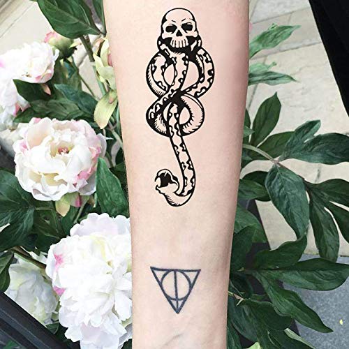 16 folhas Padoun Tattoos temporários Snake Death Comauts Dark Mark Skull Tatuagem temporária Tatuagem