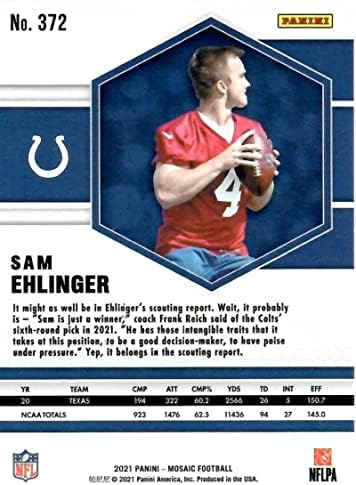 2021 Panini Mosaic 372 Sam Ehlinger RC Rookie Indianapolis Colts NFL Futebol Card