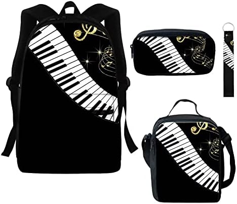 GiftPuzz Music Piano Printo Backpack Backpack Bag Cearchain 4 PCs Daypack Daypack Durável Almoço Isolado Tote