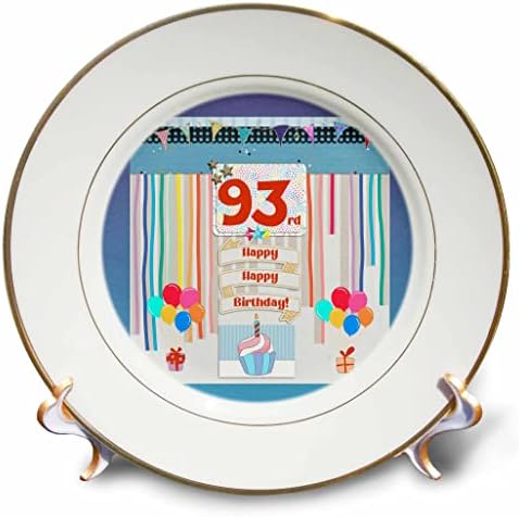 Imagem 3drose de 93º aniversário, cupcake, vela, balões, presente, streamers - placas