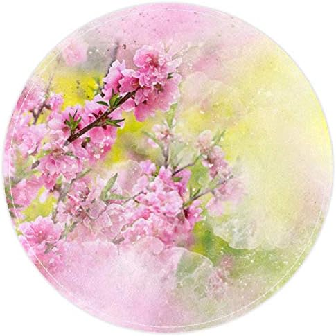 Pintura aquarela de flores rosa heoeh, capacho sem escorregamento de 15,7 de tapete de tapete redondo