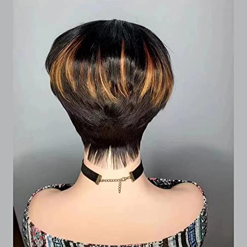 Saeiall Pixie Cut Wig Human Human Black com peruca marrom curta para mulheres negras Cabelo humano brasileiro Cabelo em camadas de glueless Wigs de cogumelos para mulheres Wavy Wavy peruca