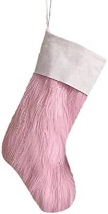 Meias de Natal Saco de meias de Natal e meias suspensas de Natal para decoração de festas e desenho animado de Natal rosa e brancos ganchos