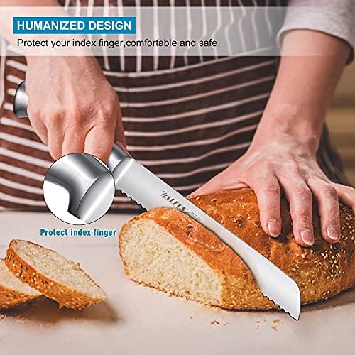 Faca de pão walfos com bainha, faca serrilhada com aço inoxidável atualizado, lâmina ultra-nítida e de