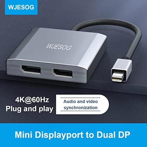 WJESOG Mini DisplayPort para DisplayPort DisplayPritor duplo 4K@60Hz Resolução, MDP para 2 DisplayPort