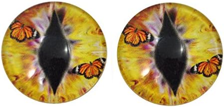 Olhos de vidro de dragão amarelo de 20 mm par com borboletas de monarca laranja Crafting Cabochons Flatback