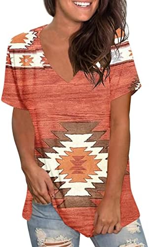 Summer feminino tops astecas de estilo étnico ocidental as camisetas geométricas vicultura vil de manga curta