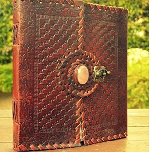 QualityArt Handmade Journal Grimoire Brown Leather Sketchbook Notebook Moonstone Brown Diário 10x8 Presentes
