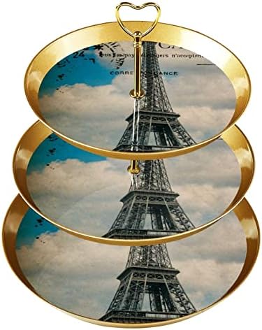Suporte de bolo tfcocft, suporte de bolo de festa, bolo significa mesa de sobremesa, padrão da torre Eiffel