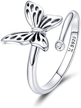 925 Sterling Silver Silver Dainty Butterfly Butterfly Rings Open Rings Ajuste Ajuste Promoção de Animal