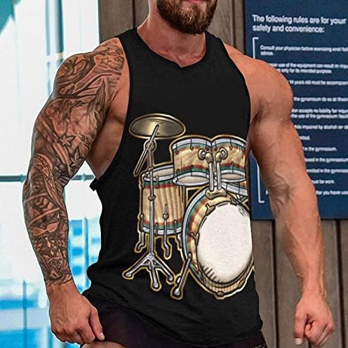 Conjunto de tambores de instrumentos musicais Tanque masculino Trepina de verão camisetas camisetas de fitness