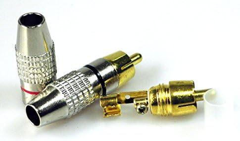Wakaka rca machos parafusos de plugue de áudio em linha adaptador de jack dourado, rca plug sem soldado, preto e vermelho