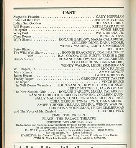 O Will Rogers irrita uma vida em Revue, Broadway Playbill + Keith Carradine, Dick Latessa, Cady Huffman,