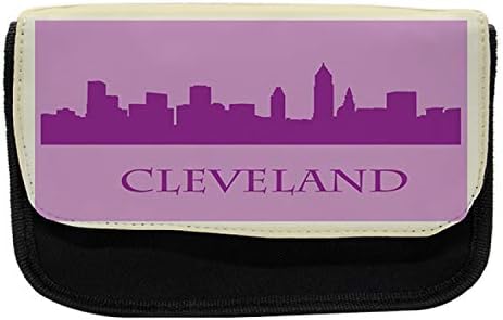 Caixa de lápis de Cleveland Lunarable, paisagem urbana roxa, bolsa de lápis de caneta com zíper