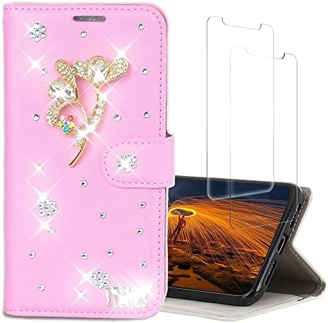 Caixa de telefone Glitter Wallet Compatível com Samsung Galaxy S21 2021, As -Zeke 3D Made Bonzed Flower
