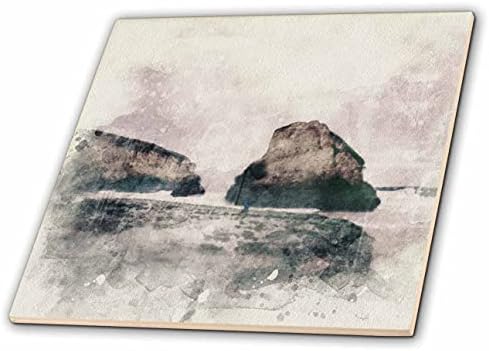 Imagem 3drose de formações rochosas em aquarela na cena do oceano - azulejos