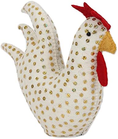 Novica Holiday Rooster Wool Christmas Tree Topper