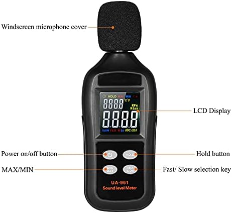 ASUVUD Digital Som Nível de som Medidor LCD 35-135dB Volume de ruído Medição do instrumento Monitoramento
