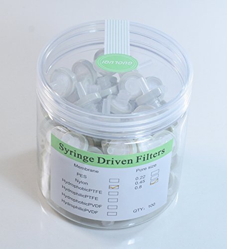 Filtros de seringa descartáveis ​​de 100pcs, nylon 66, 0,8 μm, 13 mm, 1,3 cm, HPLC