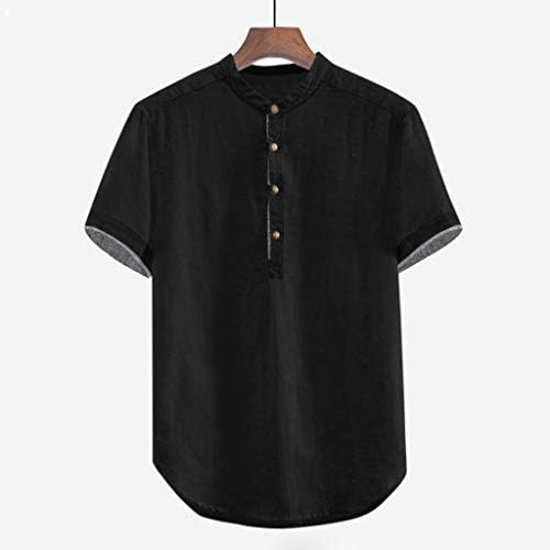 Blusa folga de manga de camisa Tops de tamanho sólido linho de linho curto botão masculino de algodão e blusa